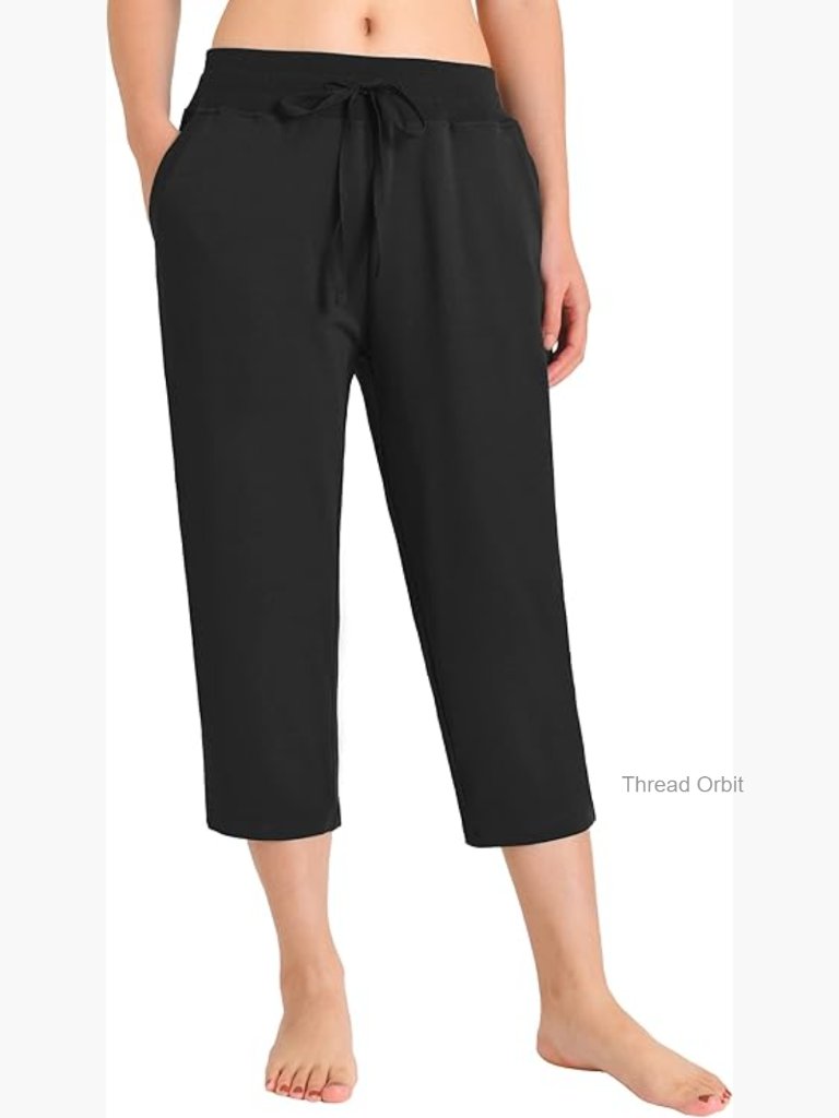 Cotton Capri Pants With Pockets Elastic Waist Drawstring